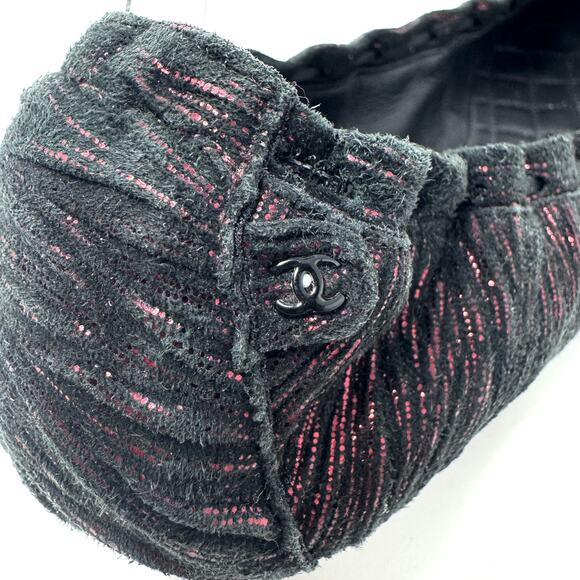 Chanel Black Fabric Ballet Flats with Pink Lurex Thread CC Logo 36.5 Rare Runway - Picture 4 of 12